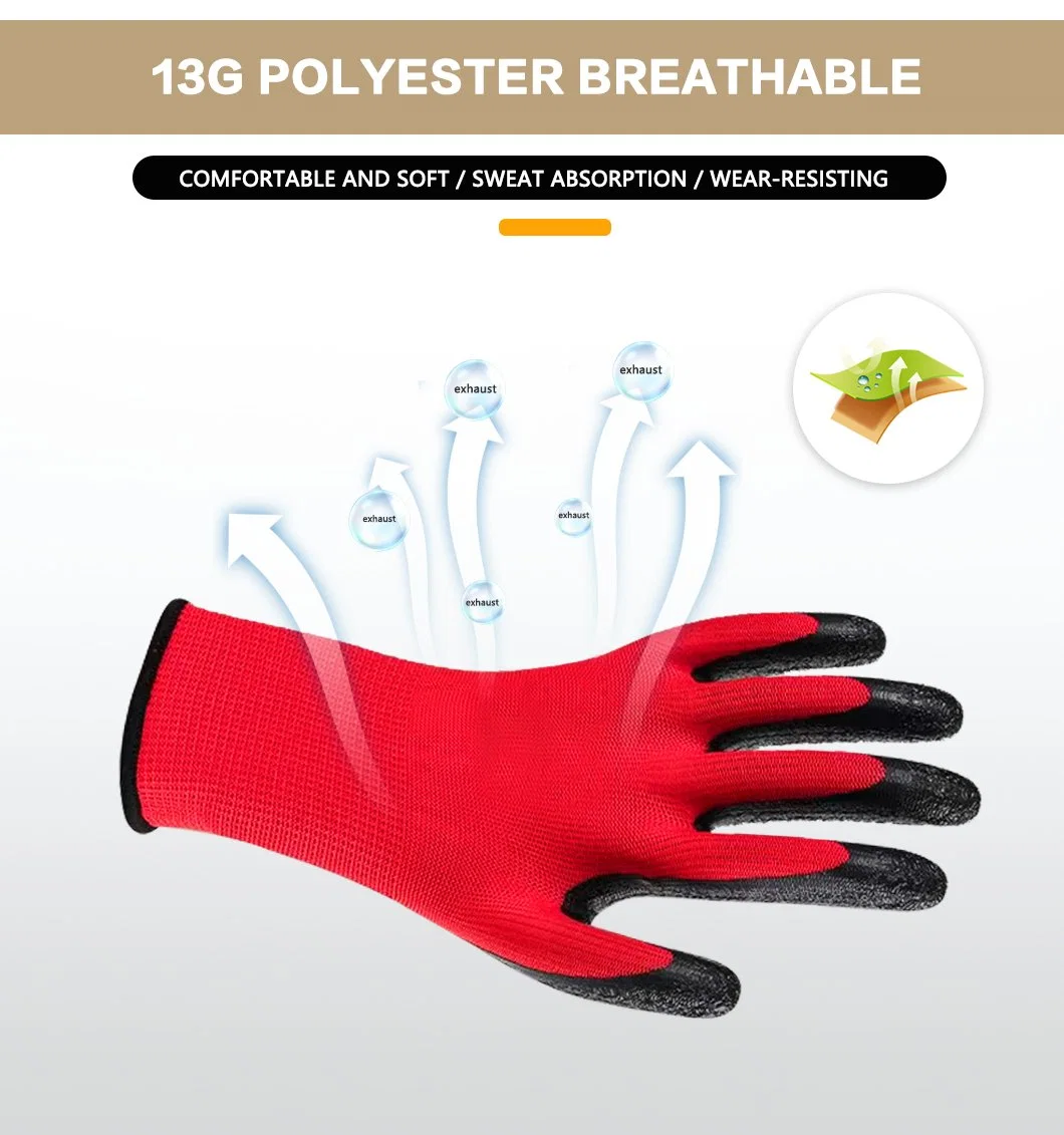 Factoryshop 13G Polyester Latex Crinkle / Wrinkle Coated Reusable Working Labor Work Safety Protective Rubber Gloves for Gardening Household Warehouse