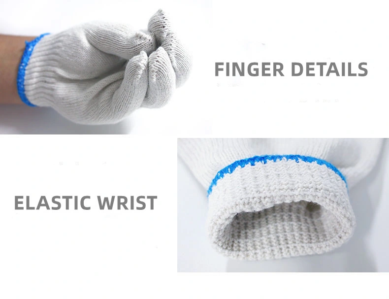 7/10gauge Bleached White Cotton Knitted Glove Industrial Hand Guantes Safety Work Gloves