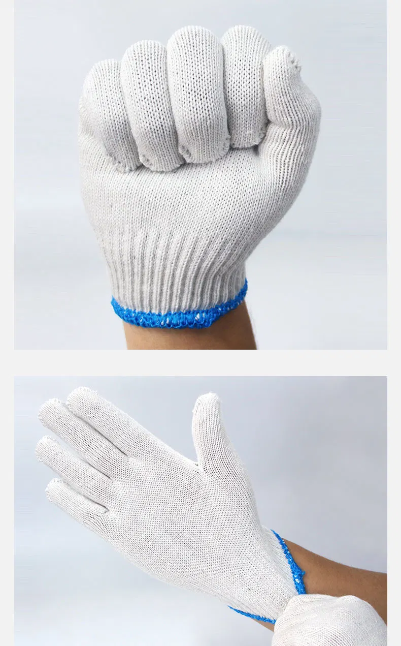 7/10gauge Bleached White Cotton Knitted Glove Industrial Hand Guantes Safety Work Gloves