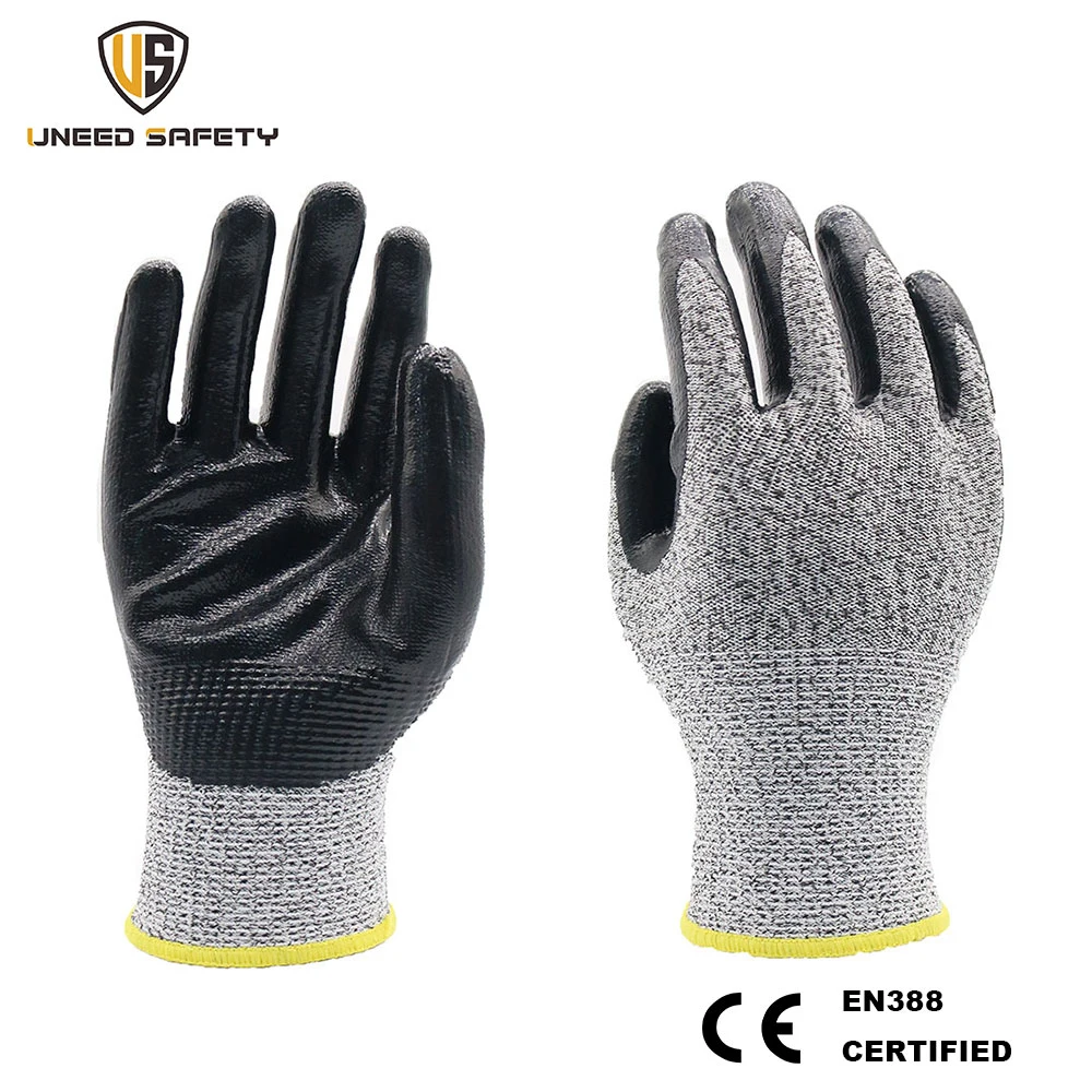 En388 Hppe Industrial Smooth Nitrile Coated Anti Cut Proof Cut Resistant Safety Work Glove