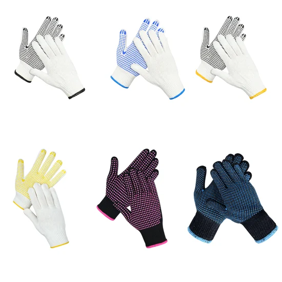 Logo personnalisé PVC pointillés/gant de points Guantes de travail de sécurité des gants tricotés en coton