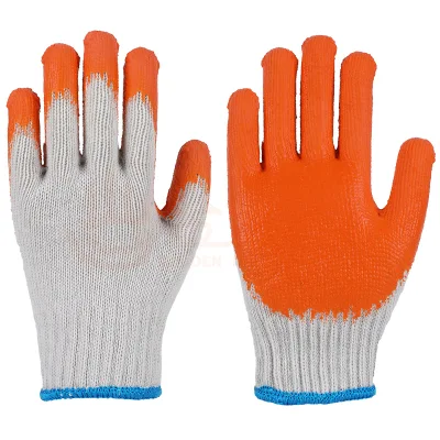 Gants de travail de sécurité pour les mains, en coton tricoté, Guantes enduits de Latex Orange bon marché, calibre 10, vente en gros