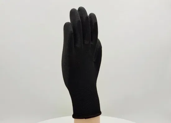 Factoryshop En388 niveau 3 résistant à l'usure calibre 13 coque en polyester noir PU (polyuréthane) gants de sécurité en tricot sans couture à revêtement lisse