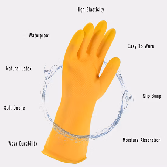 Gants en caoutchouc latex pour vaisselle de cuisine réutilisables antidérapants pour femmes personnalisés Luvas Guantes CE 2121 pour le nettoyage ménager, le jardinage et les travaux publics